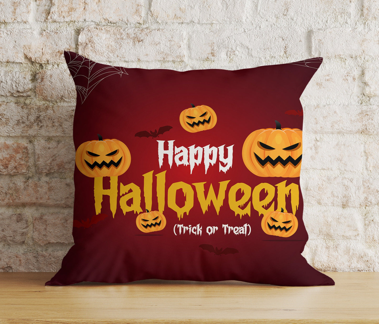 Halloween Castle Carved Pumpkin Trick or Treat Red Cushion Cover