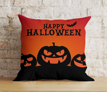 Halloween Castle Carved Pumpkin Trick or Treat Red Cushion Cover