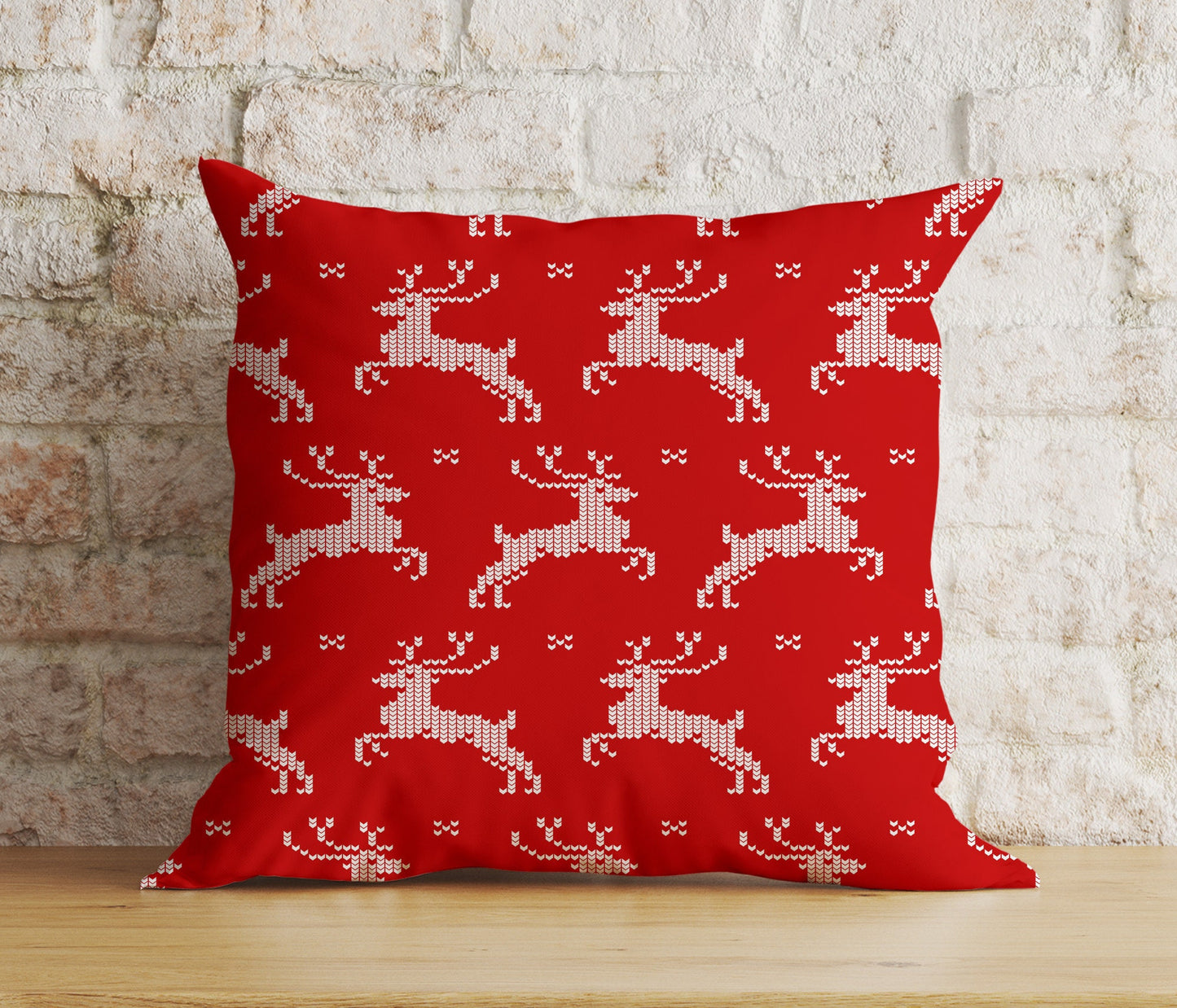 Gold Red and White Xmas Reindeer Snowflakes Cushion Cover