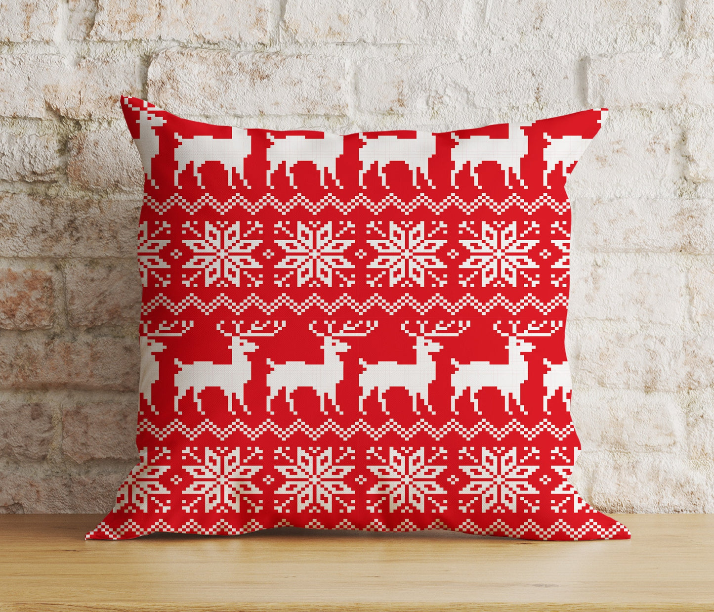 Christmas Holly and Candy Cane Reindeer Red Cushion Cover