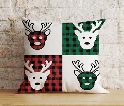 Xmas Wolf Xmas Tree Red & Green Checkered Cushion Cover