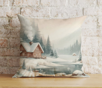 Christmas Winter House Snowy Home Print Cozy Cushion Covers