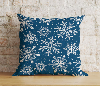 Blue Festive Winter Snowflakes Christmas Print Cushion Covers