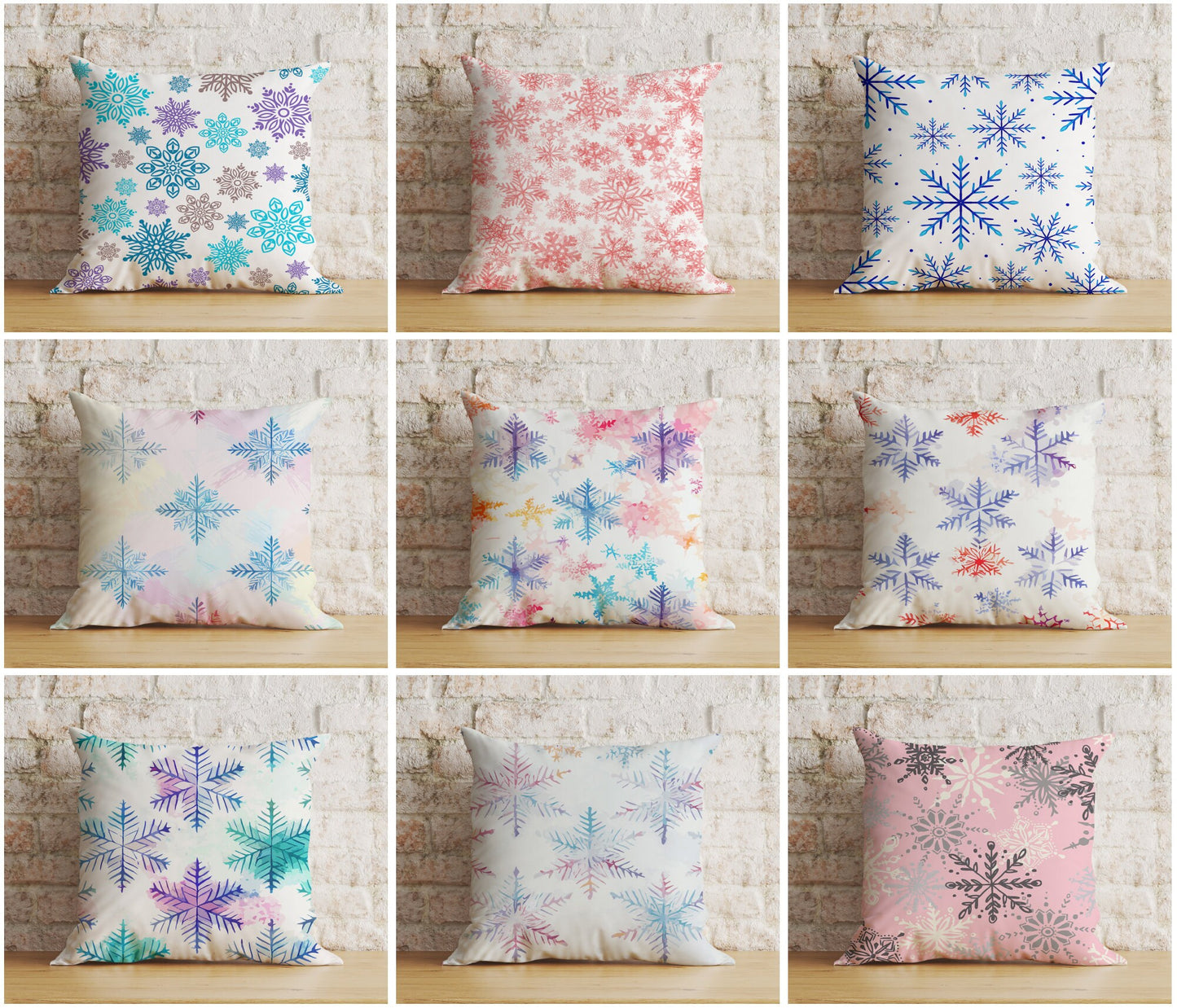 Xmas Winter Soft Pastel Snowflakes Cozy Cushion Covers