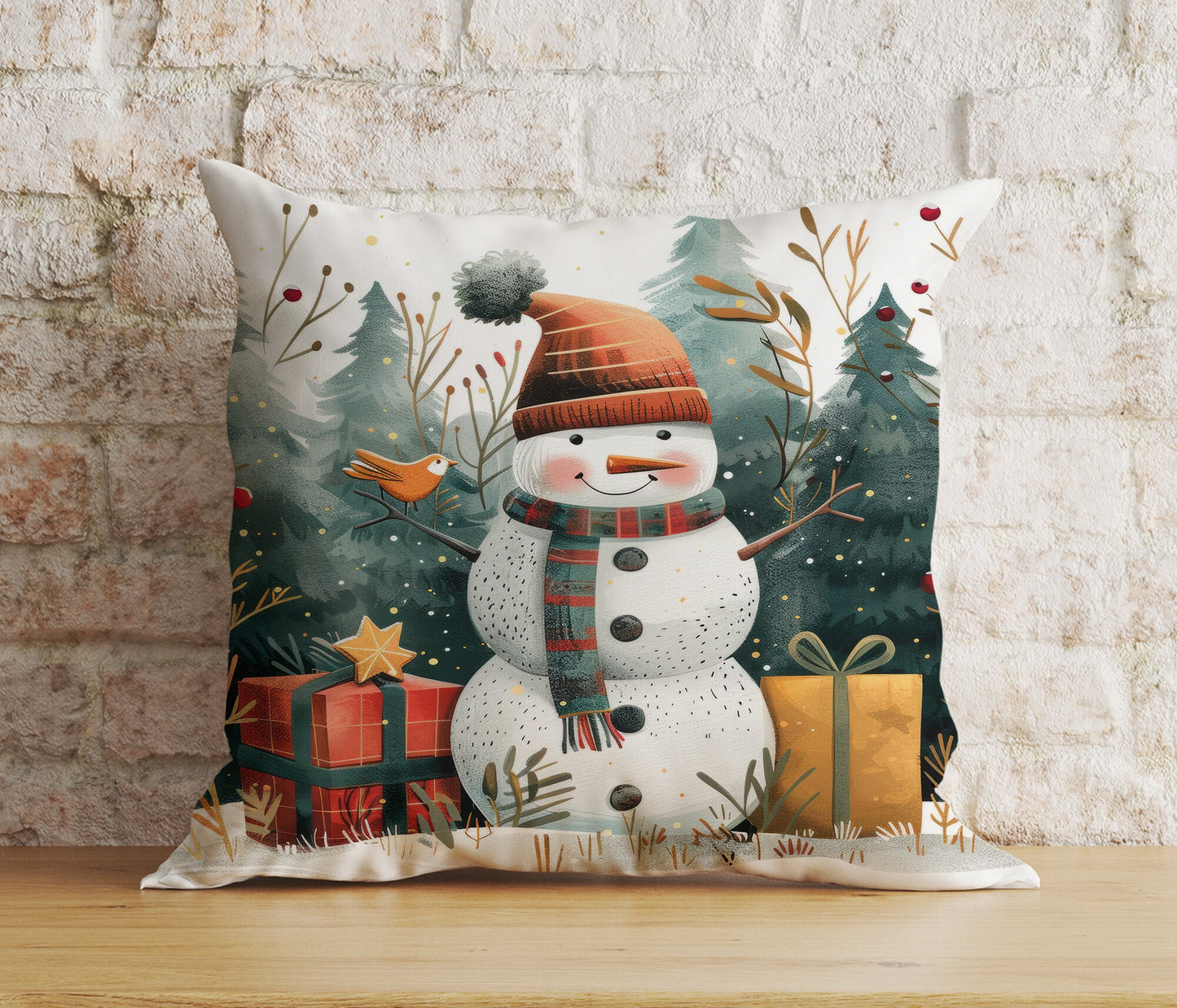 Xmas Cute Snowman Cozy Winter and Holiday Cushion Cover