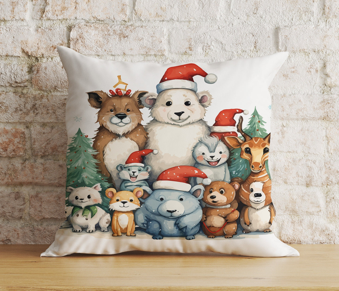 Christmas Cute Animals Santa Hats Festive Cushion Covers