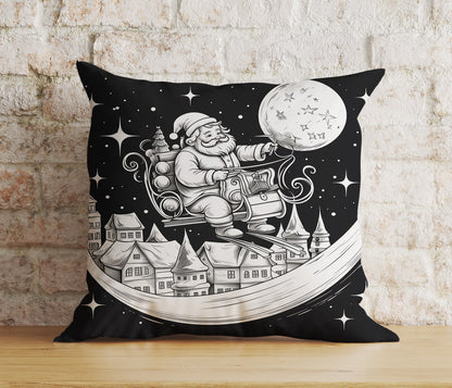 Christmas Santa Sleigh and Stockings Black& White Cushion Covers