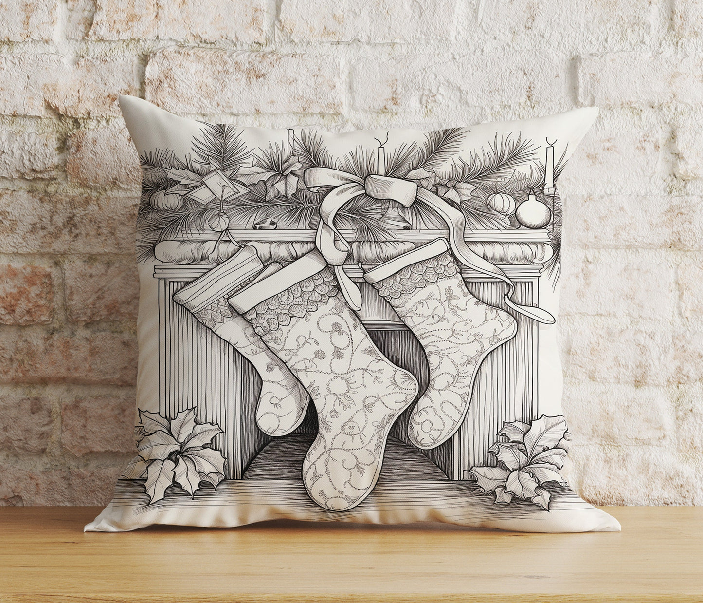 Christmas Santa Sleigh and Stockings Black& White Cushion Covers