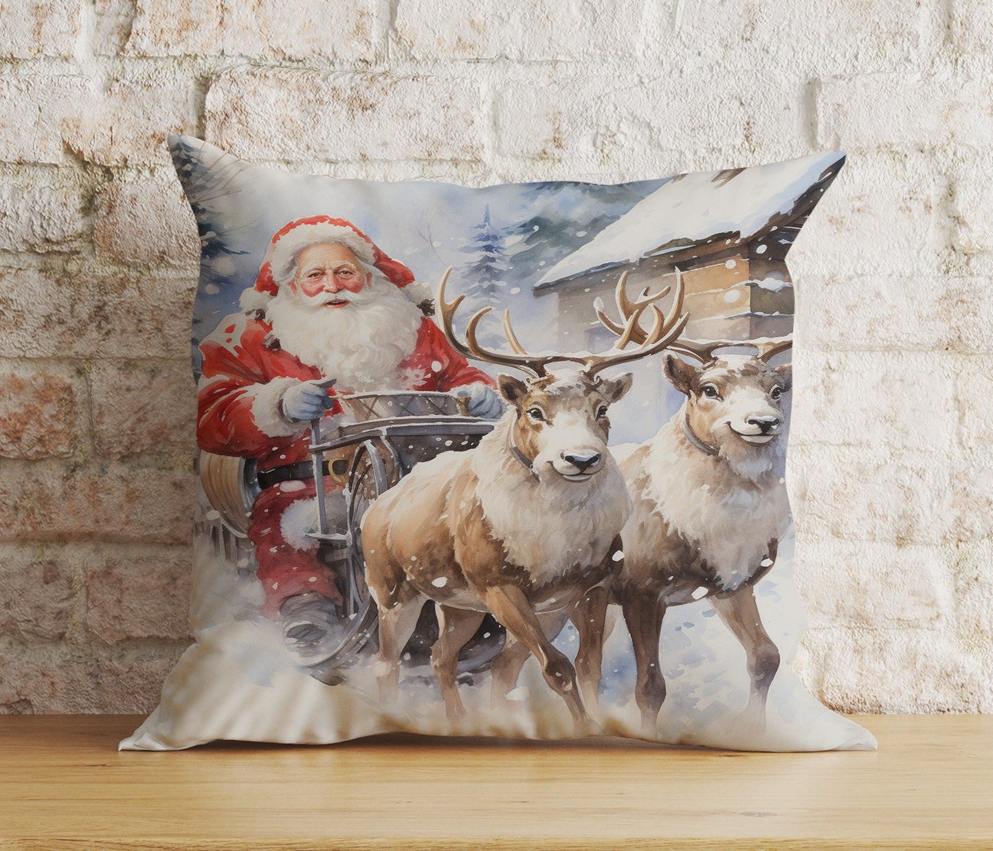 Christmas Santa & Kids Snowman Reindeer Print Cushion Covers