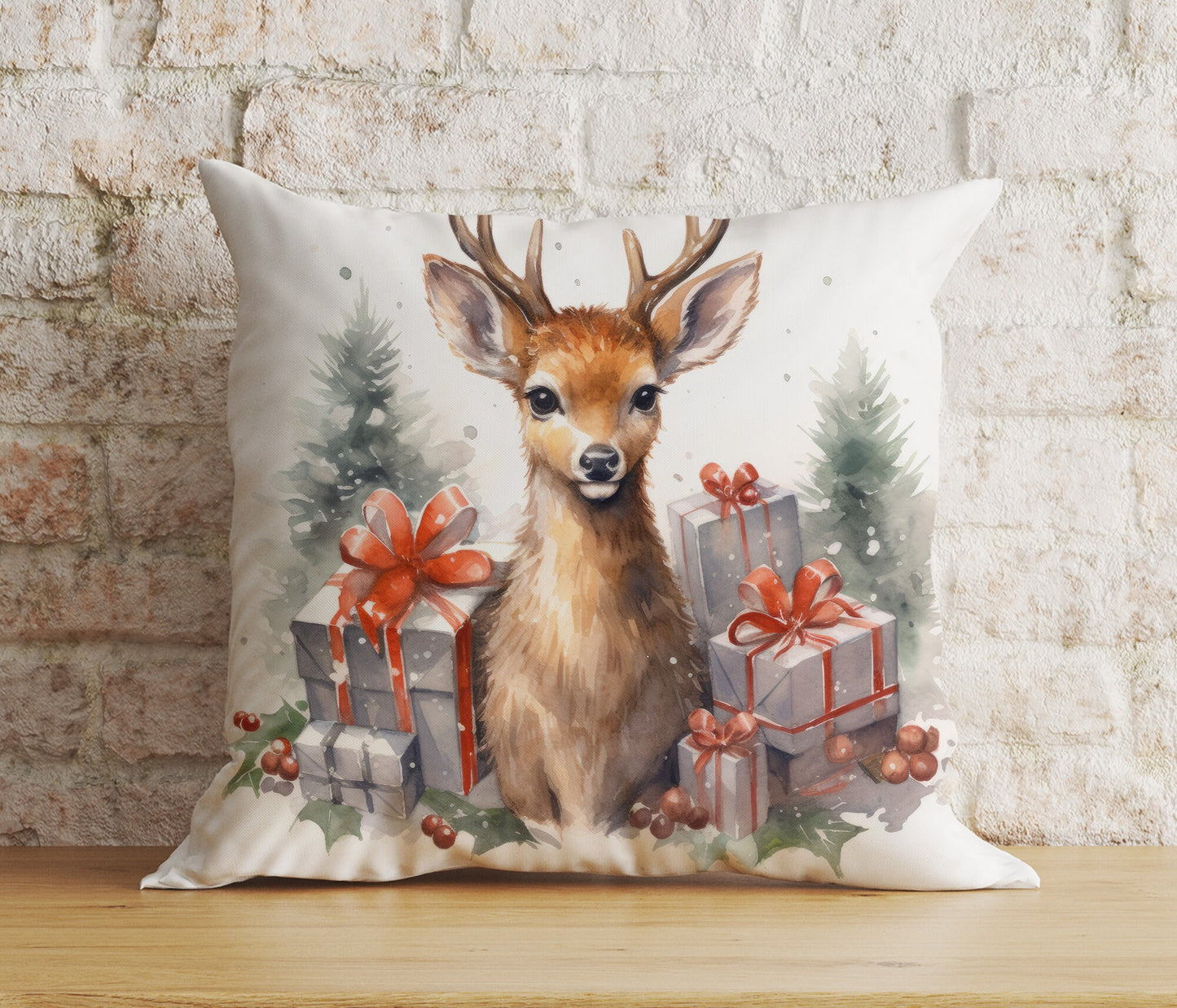 Christmas Cute Woodland Animal Winter Print Cushion Cover