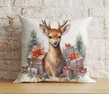 Christmas Cute Woodland Animal Winter Print Cushion Cover