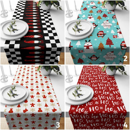 Xmas Winter Red & Blue Christmas Dining Table Runner