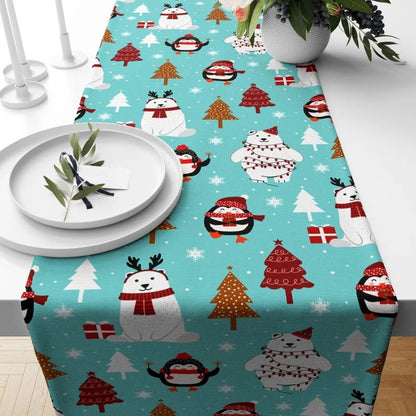 Xmas Winter Red & Blue Christmas Dining Table Runner