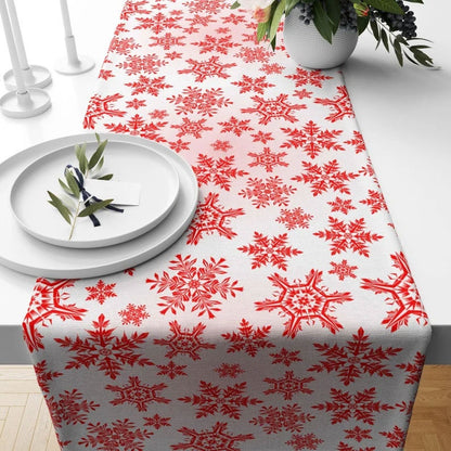 Santa Red Snowflake Xmas Print Decors Table Runner