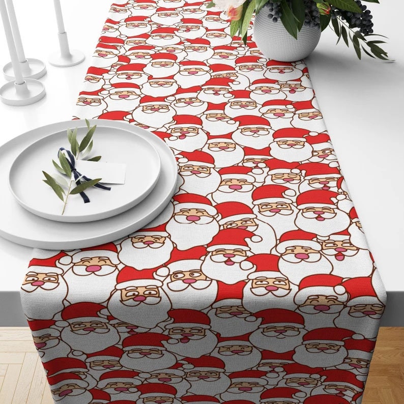 Santa Red Snowflake Xmas Print Decors Table Runner