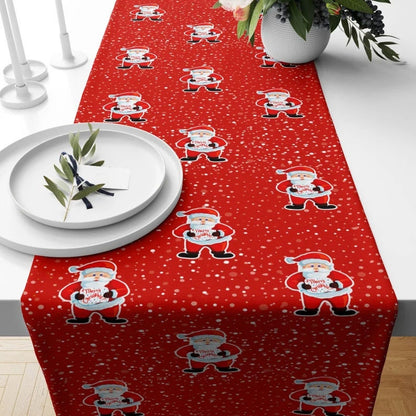 Santa Red Snowflake Xmas Print Decors Table Runner