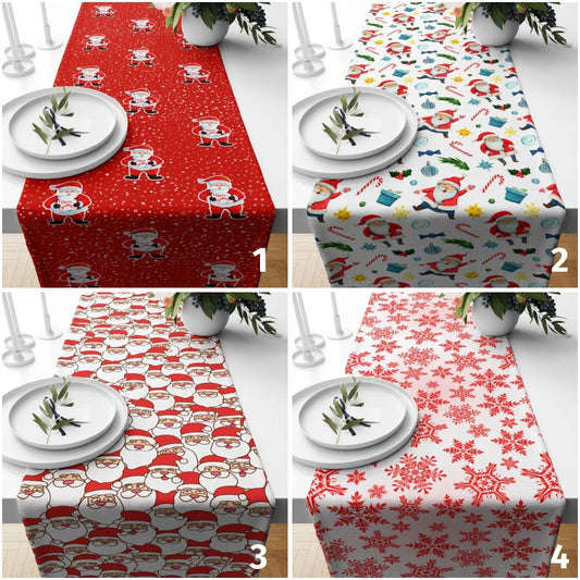 Santa Red Snowflake Xmas Print Decors Table Runner