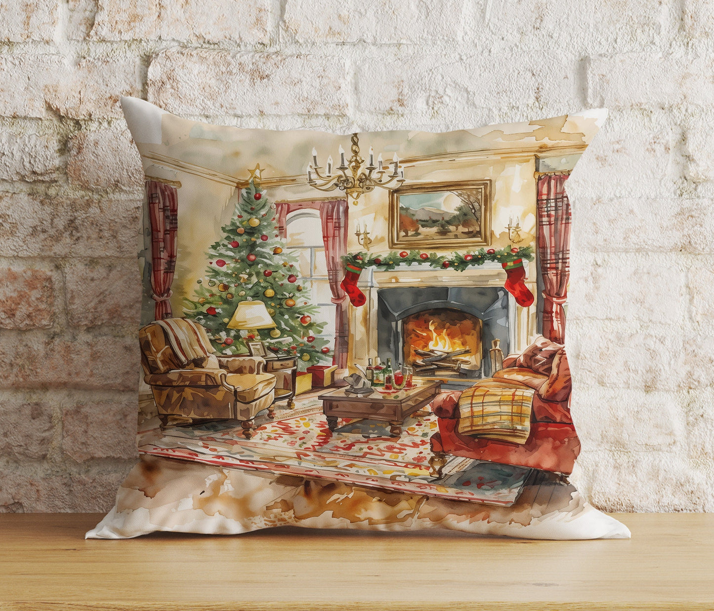 Christmas Gift and Wreath Mantel Living Room Cushion Cover