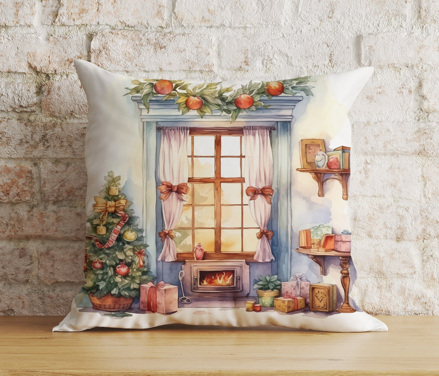 Christmas Gift and Wreath Mantel Living Room Cushion Cover