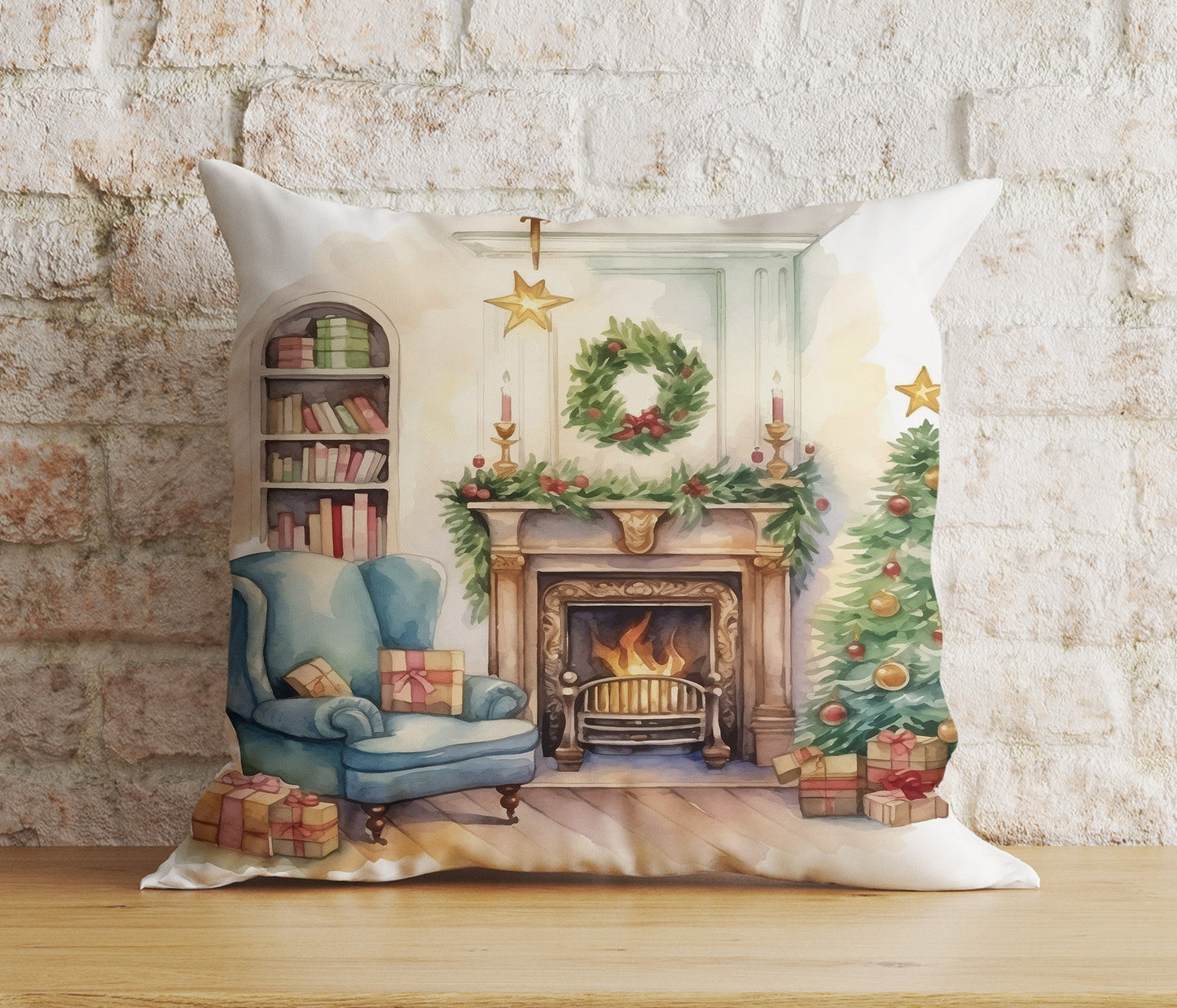 Christmas Gift and Wreath Mantel Living Room Cushion Cover