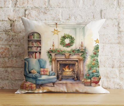 Christmas Gift and Wreath Mantel Living Room Cushion Cover