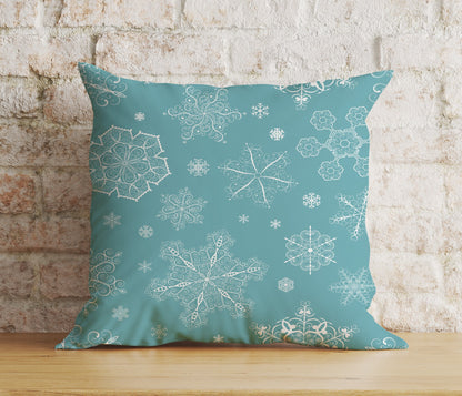 Blue Turquoise Snowflake Christmas Festive Cushion Covers