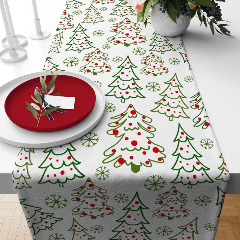 Xmas Pine Trees Christmas Kitchen Decoration Table Runner