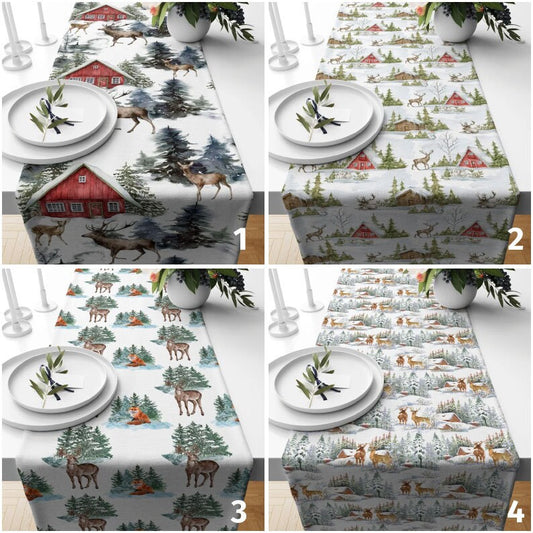 Deers Snow Winter Forest Xmas Kitchen Table Runner