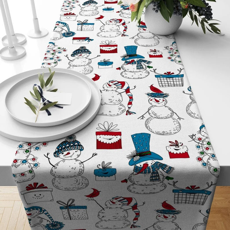 Snowman Christmas Animals Xmas Kitchen Table Runner