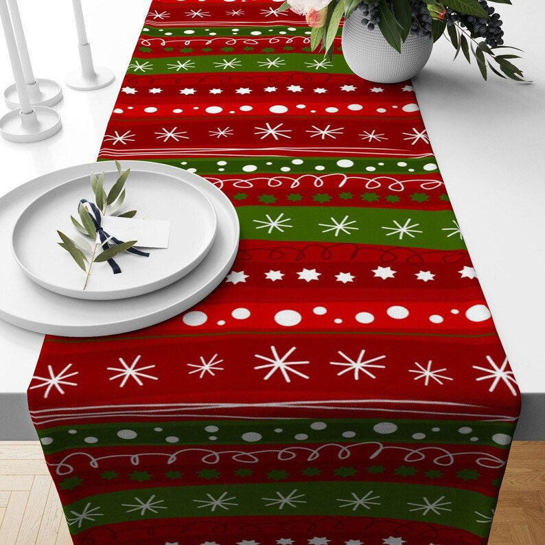 Joyful Christmas Red New Years Kitchen Table Runner