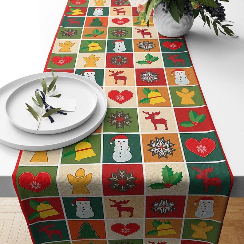 Joyful Christmas Red New Years Kitchen Table Runner