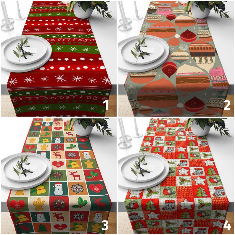 Joyful Christmas Red New Years Kitchen Table Runner