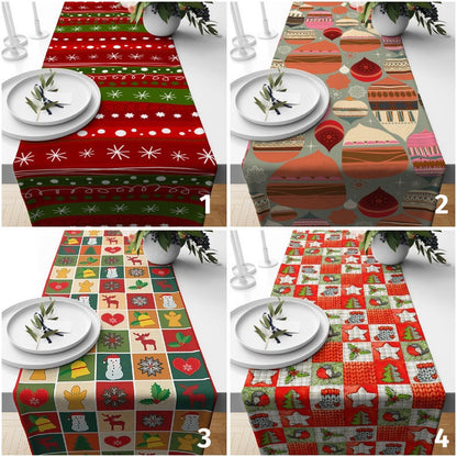 Joyful Christmas Red New Years Kitchen Table Runner