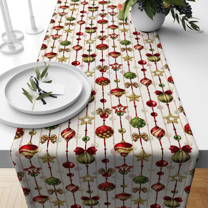 Christmas Ornaments Red Green Winter Table Runner