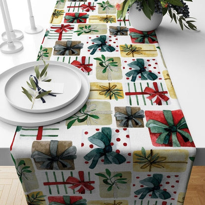 Xmas Gift Box Red Green and Blue Xmas Decor Table Runner