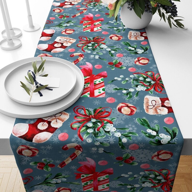 Xmas Gift Box Red Green and Blue Xmas Decor Table Runner