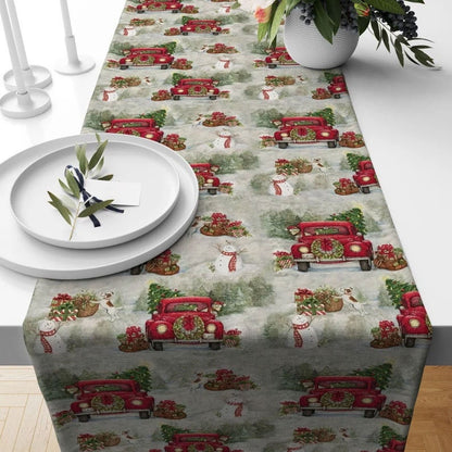 Red House Print Snowy Pattern Xmas Decoration Table Runner