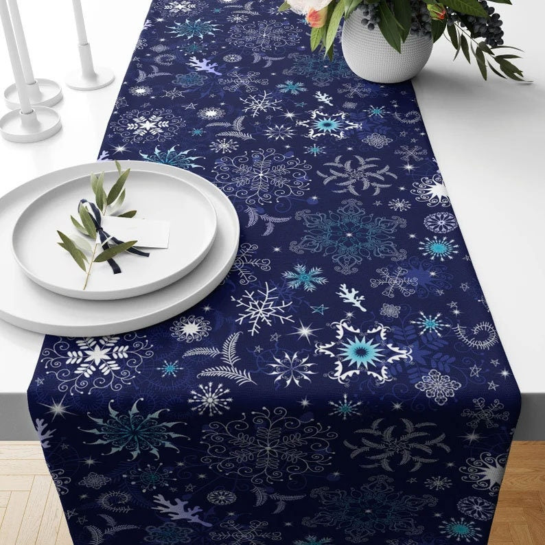 Blue Snowflakes Pattern Christmas Decor Table Runner