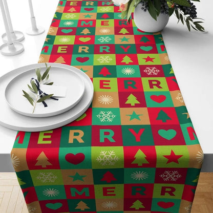 Christmas Colorful Geometric Green and Pink Table Runner