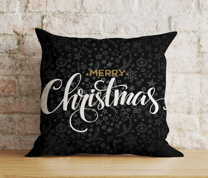 Merry Christmas White Gold Xmas Snowflake Cushion Cover