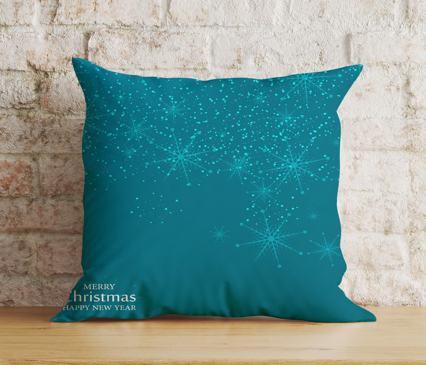 Blue or Turquoise Merry Christmas Star Print Cushion