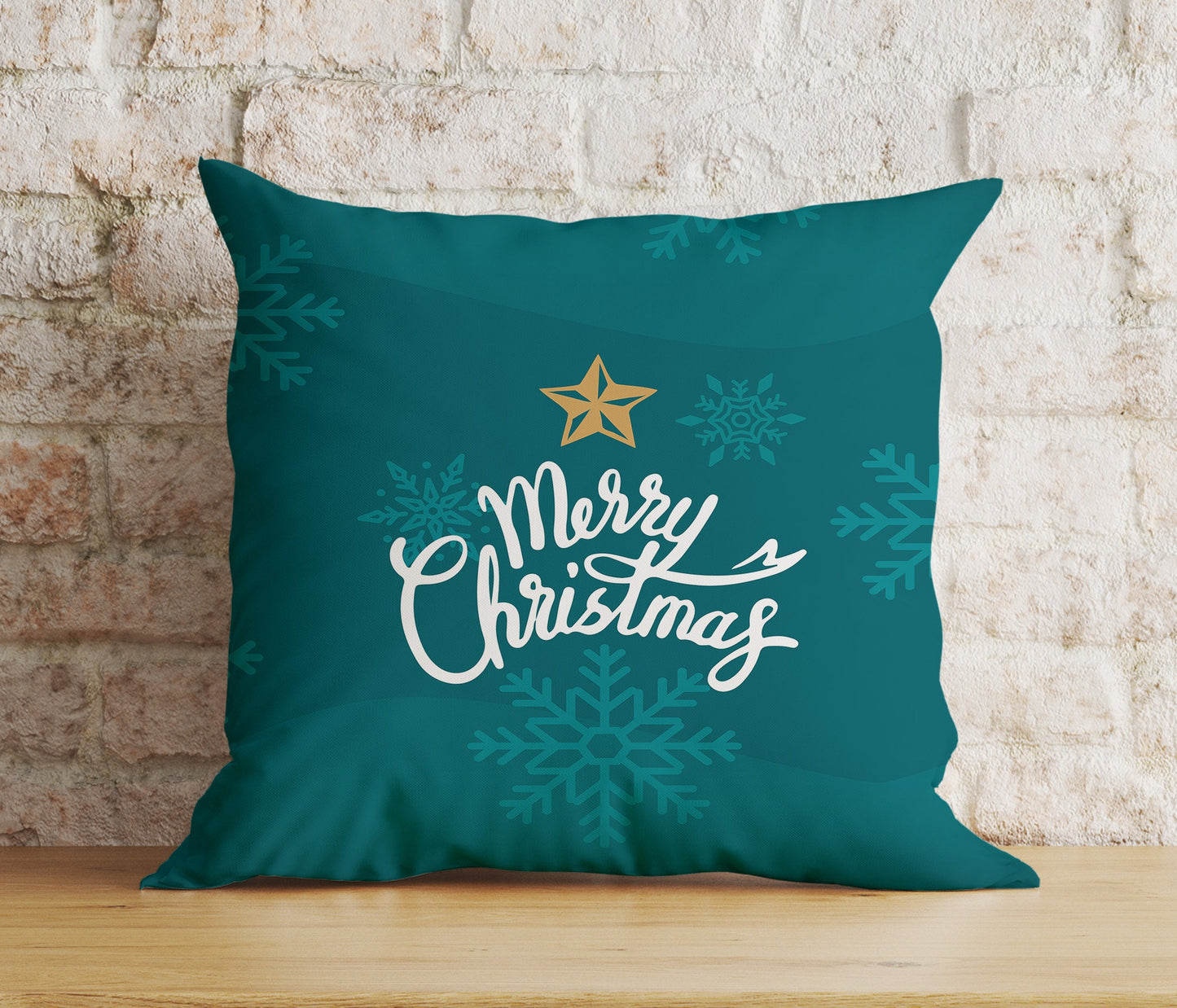 Blue or Turquoise Merry Christmas Star Print Cushion