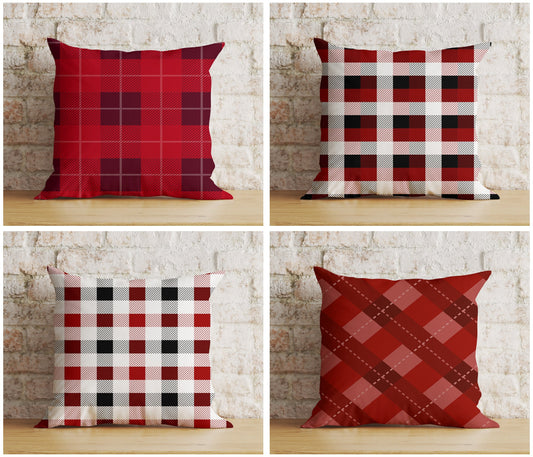 Christmas Festive Red and White Buffalo Plaid Cushion Covers