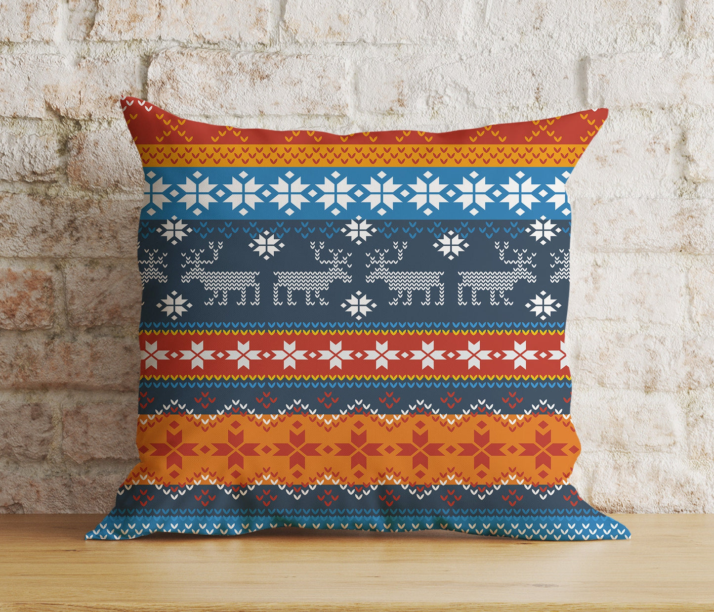 Nordic Xmas Red and Green Knitted Patterns Cushion Cover