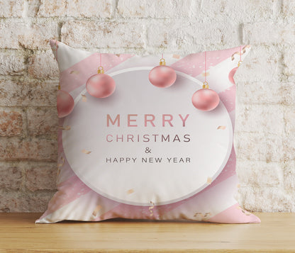 Pastel Merry Christmas Decor Soft Pink Cushion Cover