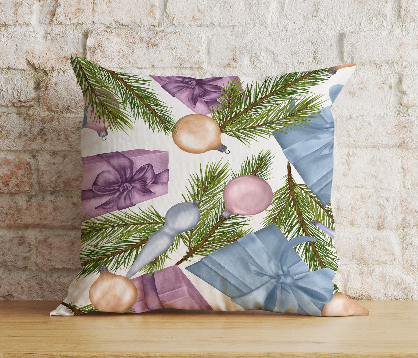 Ornament Xmas Tree Christmas Colorful Festive Cushion Cover