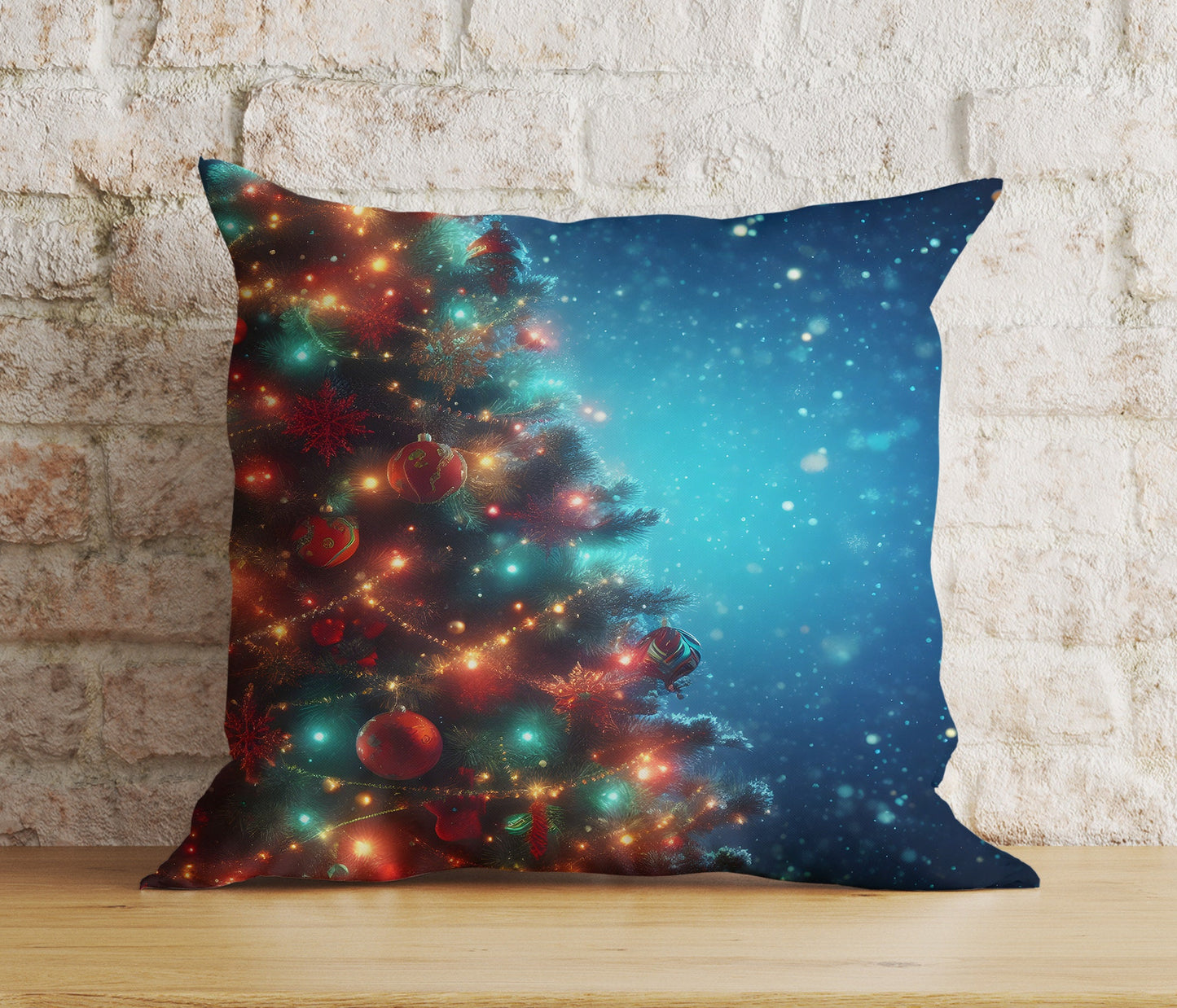 Blue Christmas Festive Ornament Pine Tree Print Cushions Covers