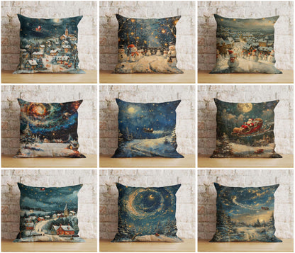 Enchanted Starry Night and Moon Christmas Cushion Covers