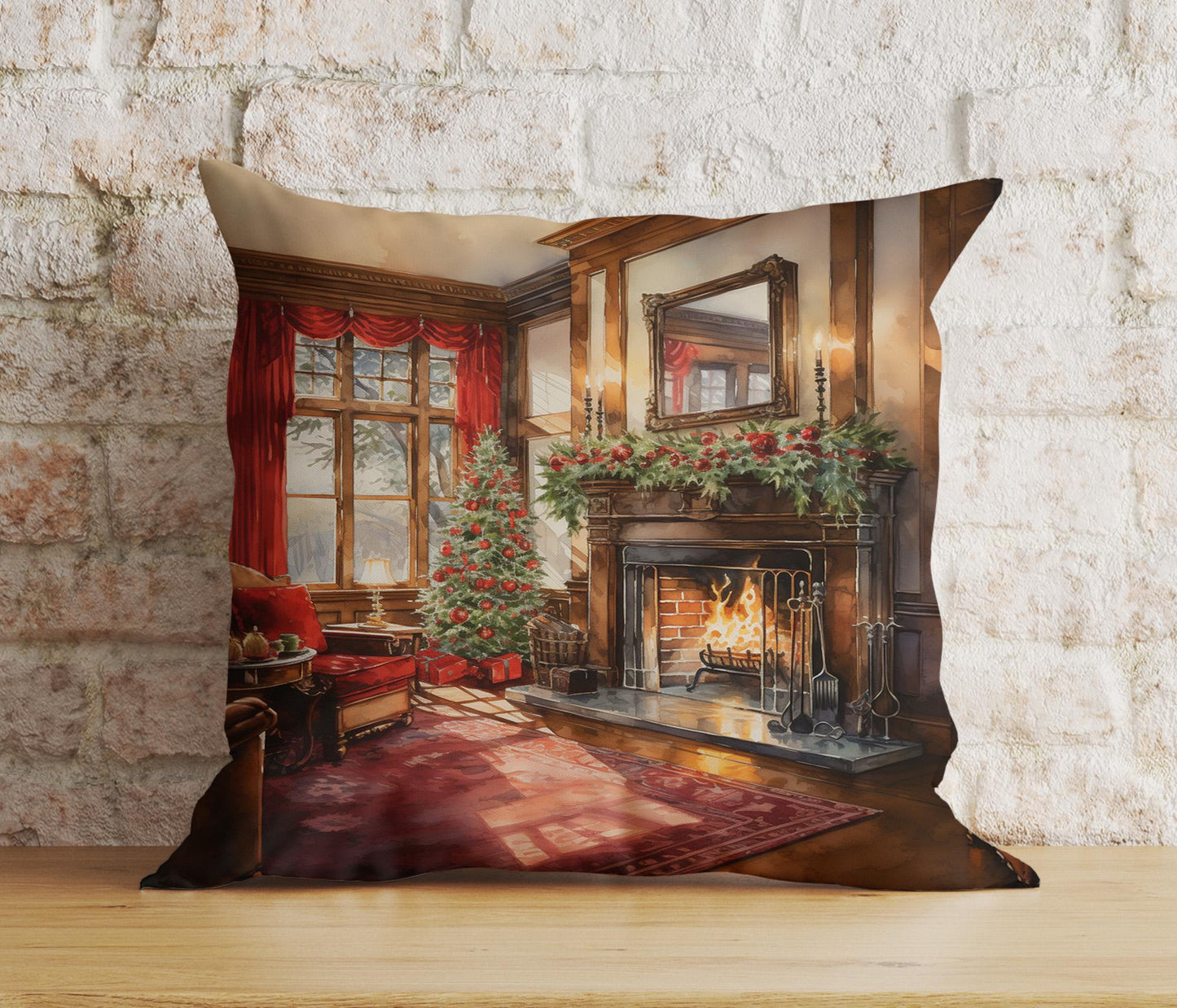 Elegant Fireplace Christmas Cozy Decorative Cushion Covers