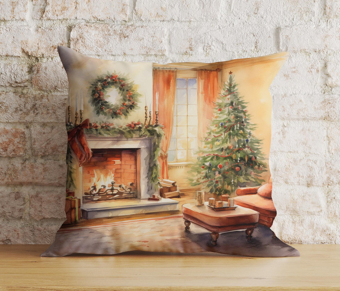 Elegant Fireplace Christmas Cozy Decorative Cushion Covers